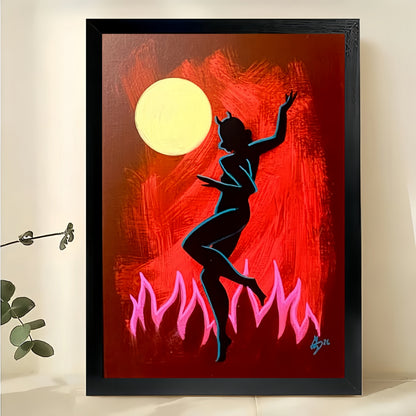 The Moonlit Dancer Silhouette – Retro Artistic Wall Art on Natural Wood Canvas