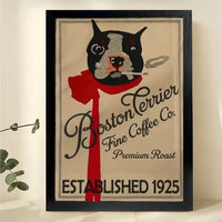 Vintage Boston Terrier Coffee Co Wall Art – Retro Dog Coffee Advertisement Framed Print