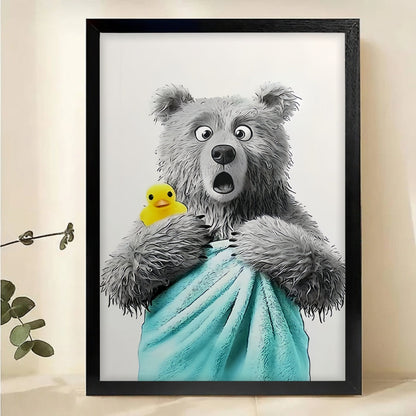 Bear Bath Time Art Print - Funny Bathroom Wall Decor Canvas Wall Art