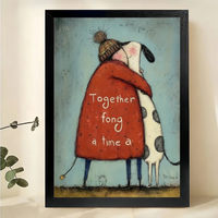 "Together For A Long Time" Dog Hug Wall Art – Sweet Folk Art Canvas Print on Natural Wood Frame