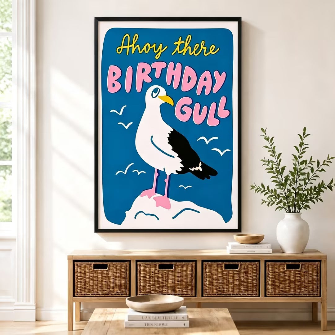 Ahoy There Birthday Gull Retro Canvas Art Wall Art