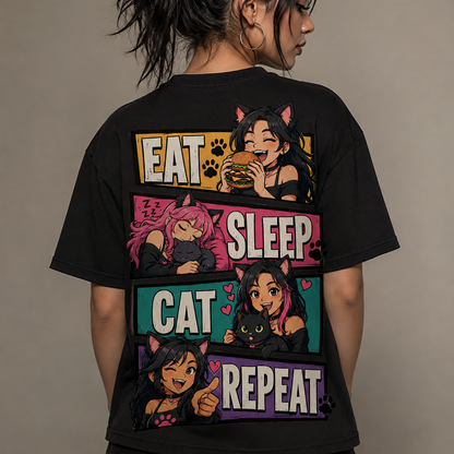 EAT SLEEP CAT REPEAT T-Shirt (Backprint)