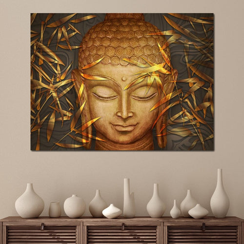 Smiling Golden Buddha Canvas Wall Art