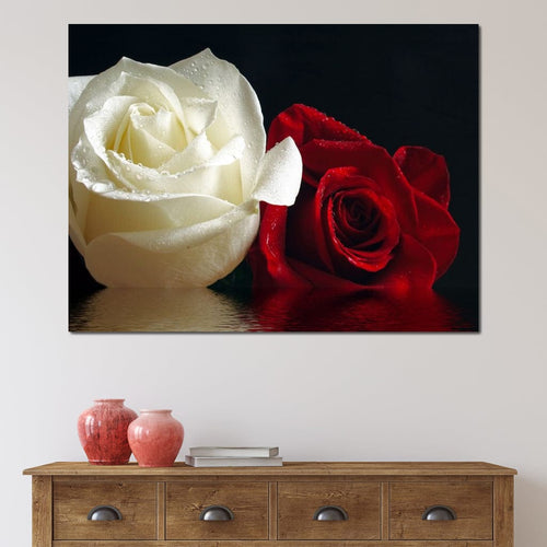 Red & White Roses Reflection Canvas Wall Art