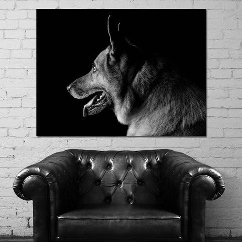 Black and White German Shepherd Canvas Wall Art
