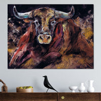 Brown Bull Charge Canvas Wall Art