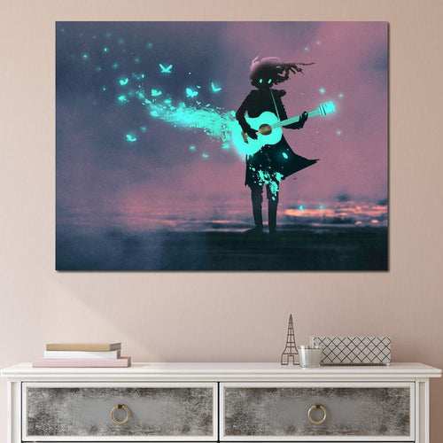 Girl Playing Guitar Canvas Wall Art