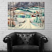 Rural Winter Landscape Canvas Wall Art