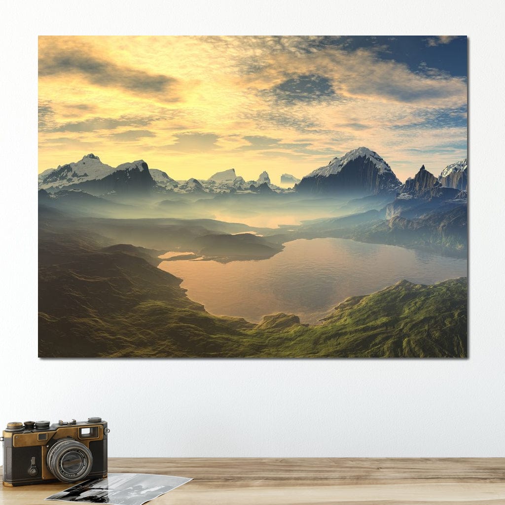 Morning Mist on Serenity Lake Canvas Wall Art