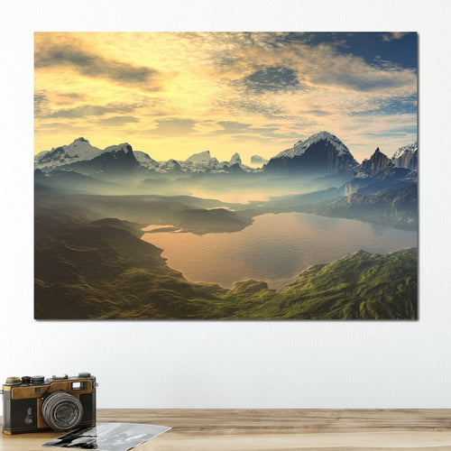 Morning Mist on Serenity Lake Canvas Wall Art