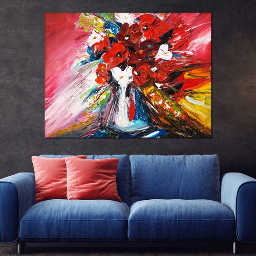 Red Flowers Bouquet Canvas Wall Art