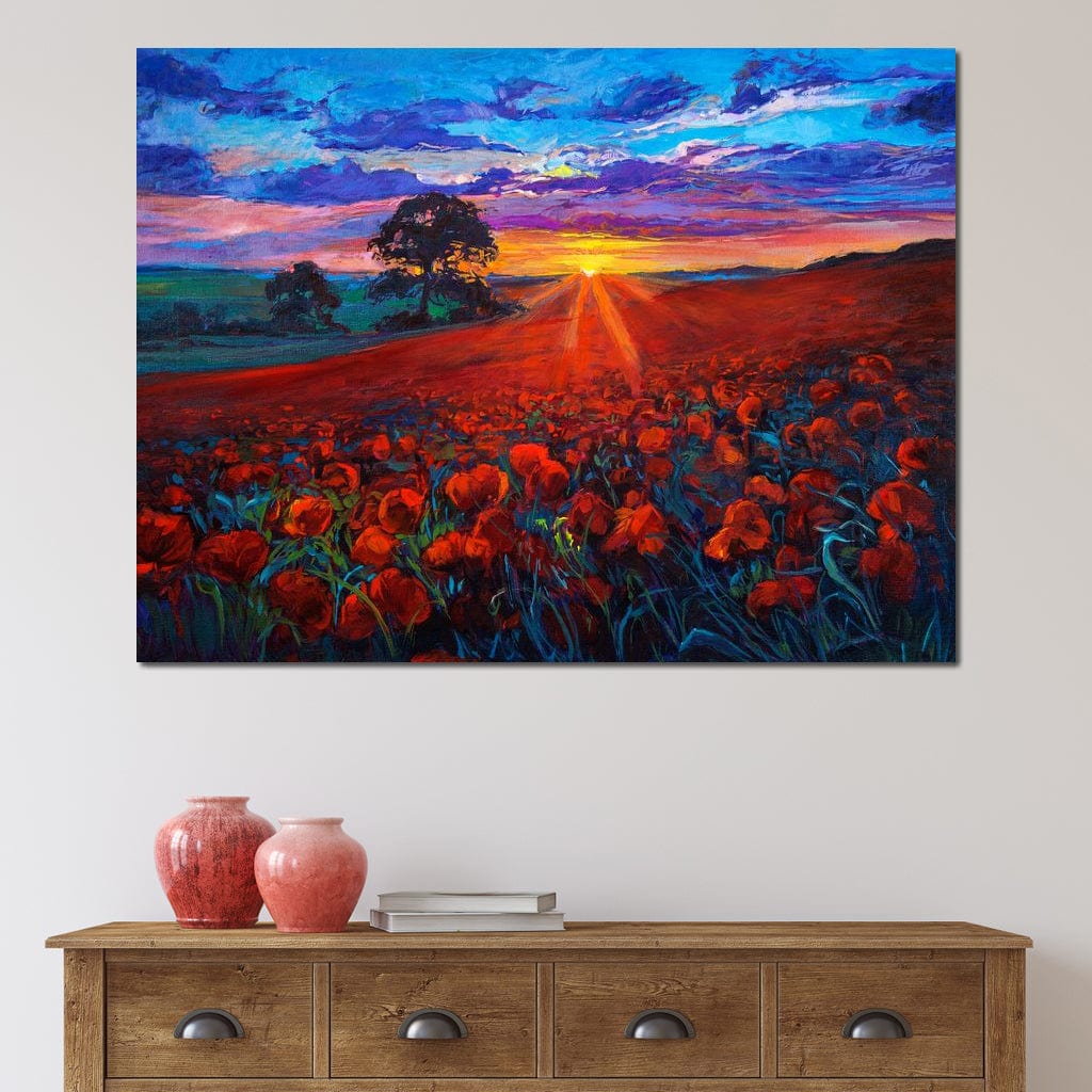 Sunset Over the Poppy Fields Canvas Wall Art
