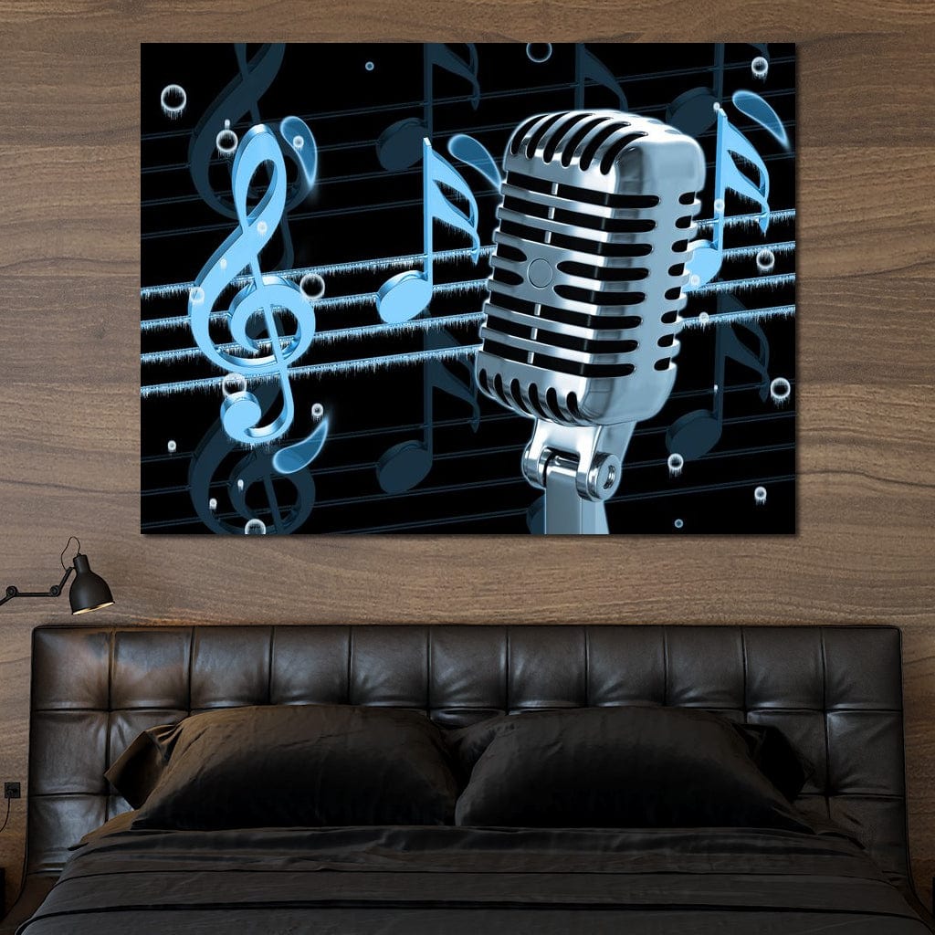 Vintage Microphone & Blue Notes Canvas Wall Art