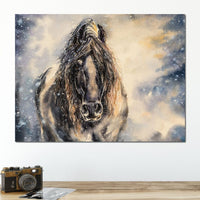 Black Horse in Winter Canvas Wall Art
