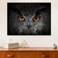 Black & White Owl with Orange Eyes Canvas Wall Art