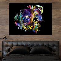 Coloful Dog on Black Background Canvas Wall Art
