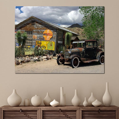 Old Car by Route 66 Canvas Wall Art
