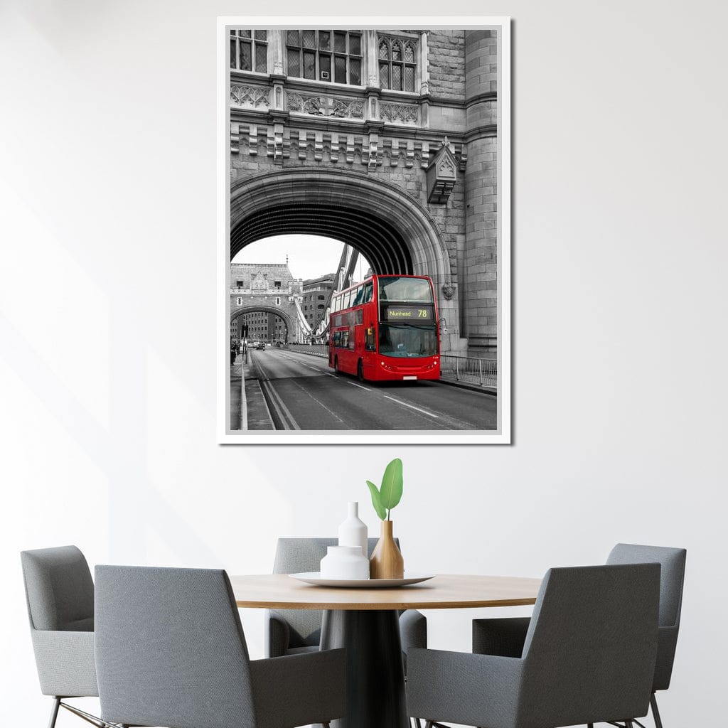 Red Bus Passing on the Tower Bridge Canvas Wall Art