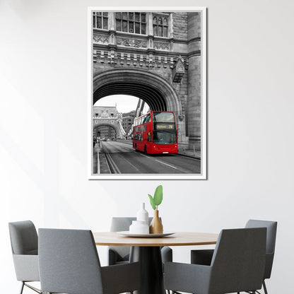 Red Bus Passing on the Tower Bridge Canvas Wall Art