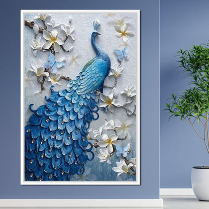 Blue Peacock Flower 1 panel Canvas Wall Art