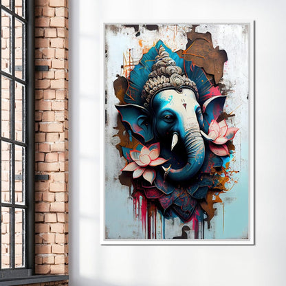 Blue Ganesh Portrait Canvas Wall Art