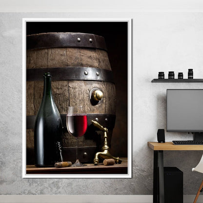 Wine Bottle and Barrel Canvas Wall Art