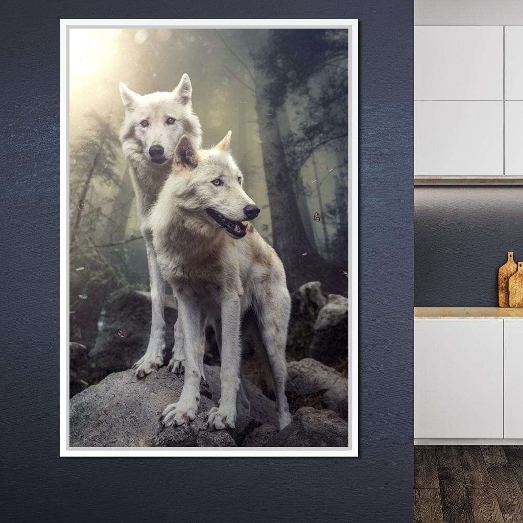 Double Wolves Canvas Wall Art