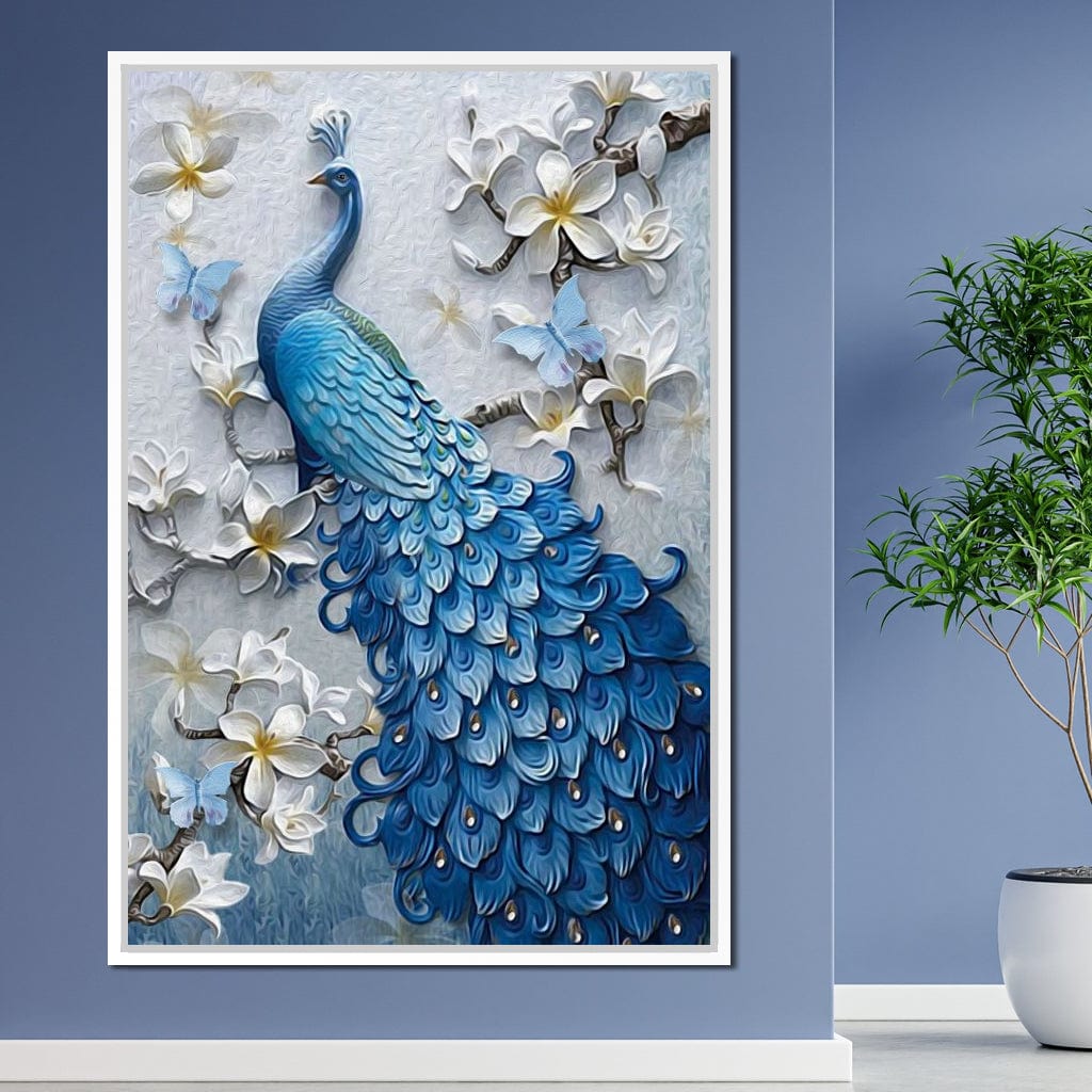 Blue Peacock Flower 1 panel Left Canvas Wall Art