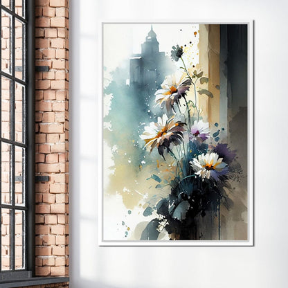 White & Teal Watercolor Flowers Canvas Wall Art