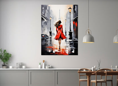 Paris Canvas Print – Abstract Lady in Red with Eiffel Tower | Ready to Hang