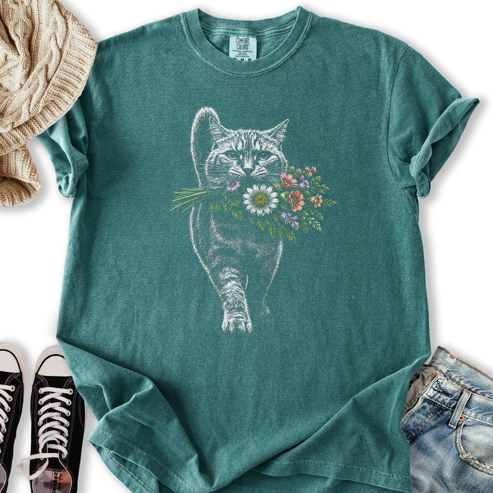Cat With Flowers Relaxed Tee