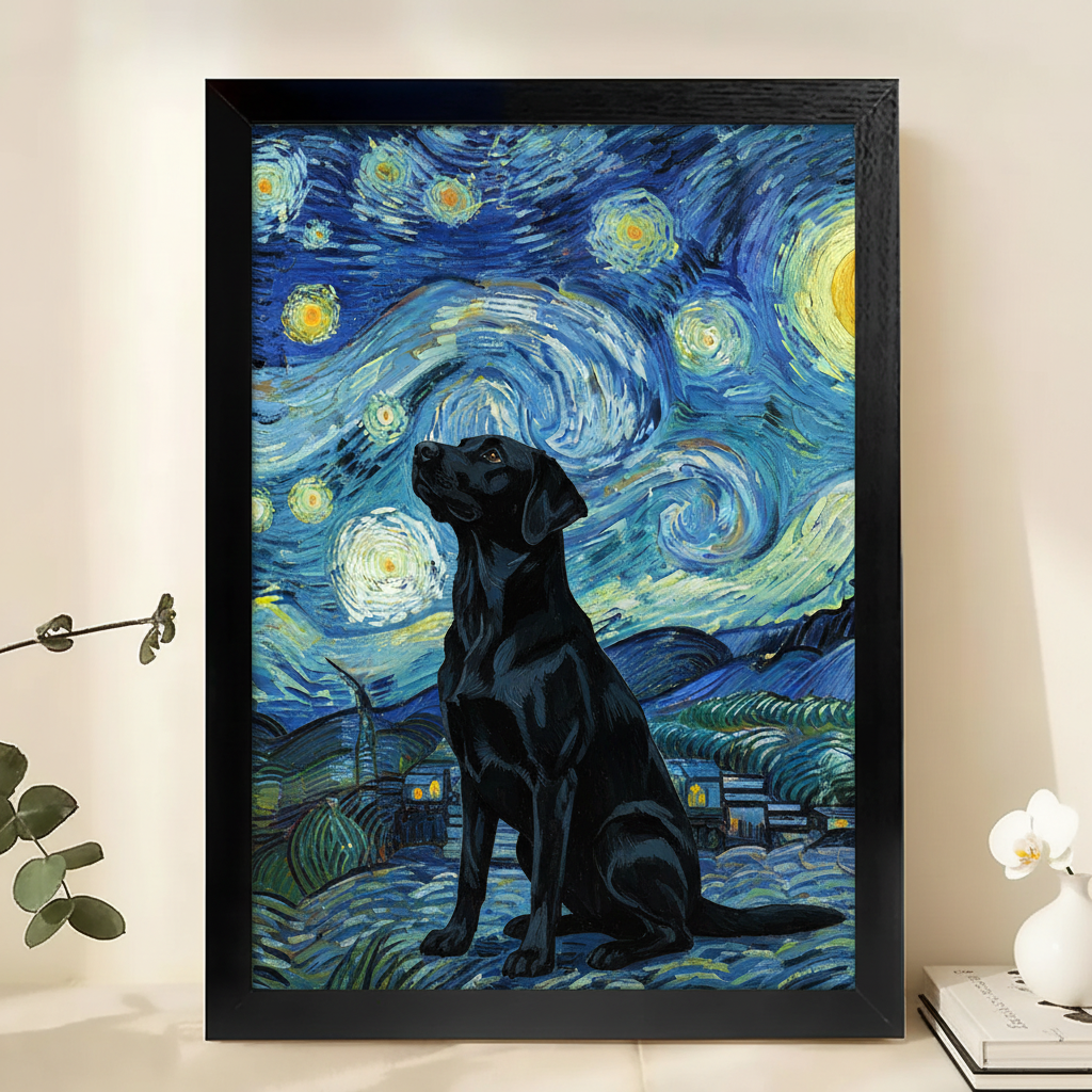 Starry Night Inspired Dog Canvas Art – Elegant Pet Wall Decor