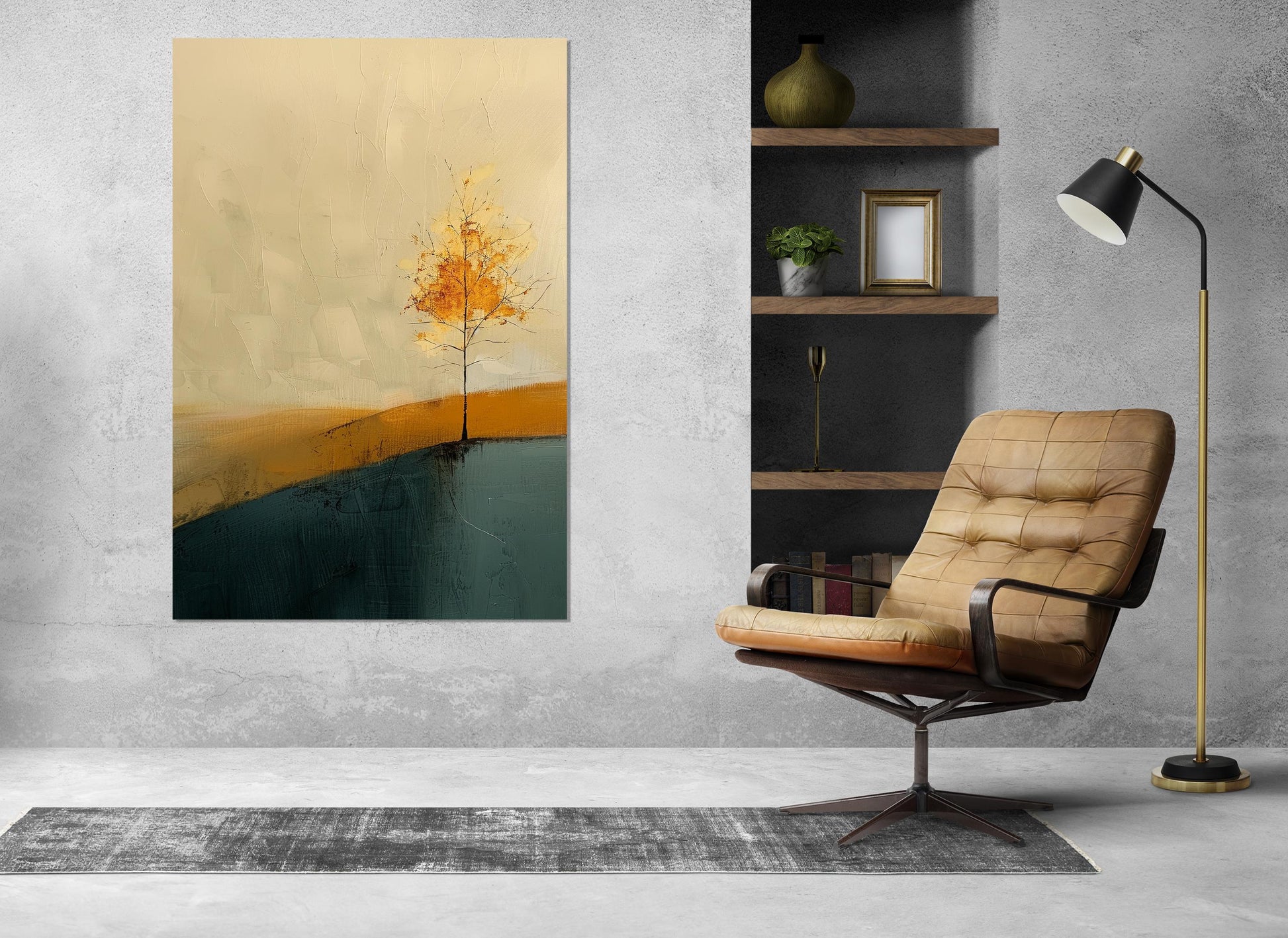 Golden Tree Canvas Print - Minimalist Ukiyo Wall Art | Framed & Ready to Hang