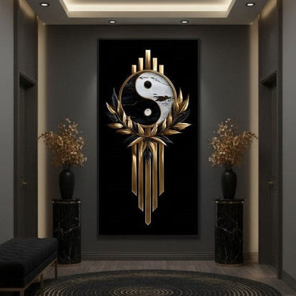 Golden Yin Yang Marble Elegance Canvas Wall Art
