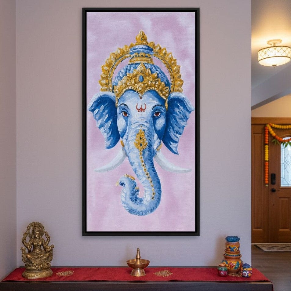 Sacred Blue Ganesha Majesty Canvas Wall Art