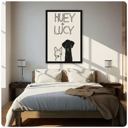 Huey + Lucy Two Dogs Sketch Framed Canvas Art