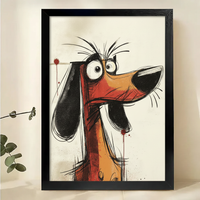 Grumpy Dachshund Sketch Wall Art – Expressive Cartoon Dog Canvas Print on Natural Wood Frame