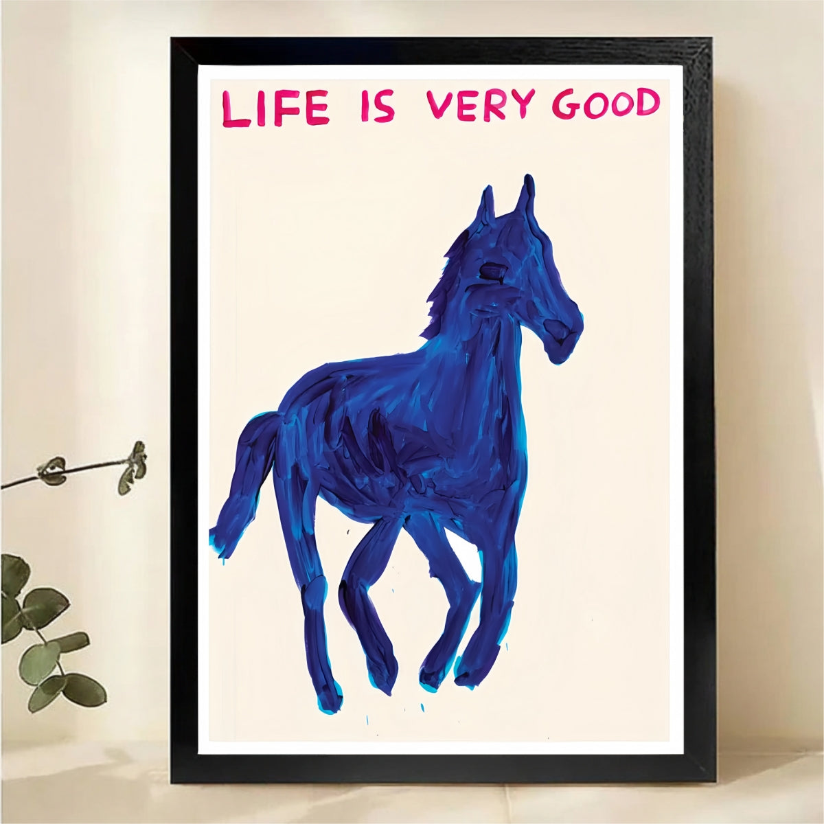 Life Is Very Good Blue Horse Wall Art - Expressive Painting Canvas Print