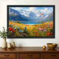 Mountain Wildflower Meadow Framed Canvas - Alpine Lake Art