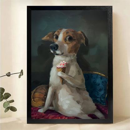 Dog Holding Ice Cream Wall Art - Regal Classic Portrait Canvas Print
