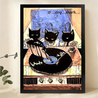 Cool Cats DJing Vinyl Record Wall Art - Jazz Cat Watercolor Canvas Print