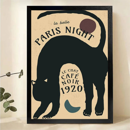 Paris Night Black Cat Café Noir 1920 Wall Art - Vintage French Poster Canvas Print