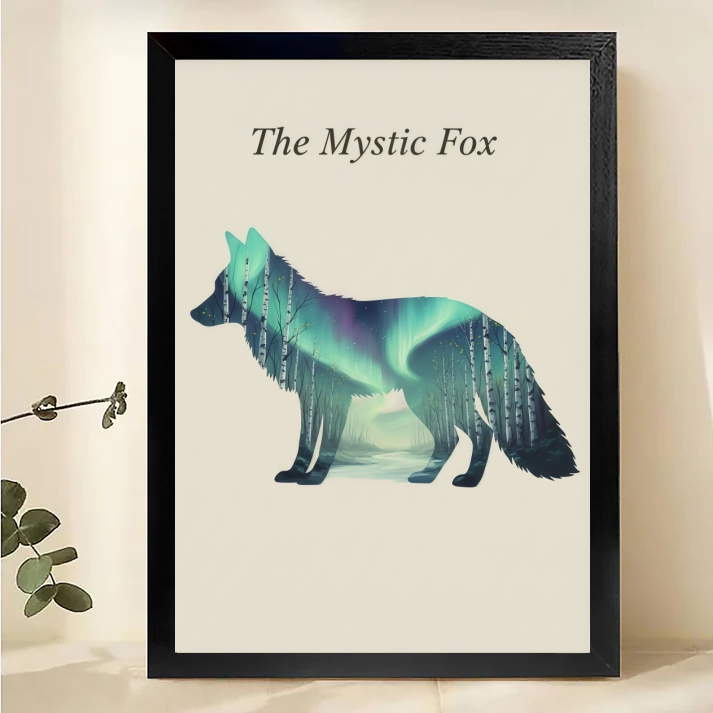 The Mystic Fox - Northern Lights Aurora Fox Wall Art Print
