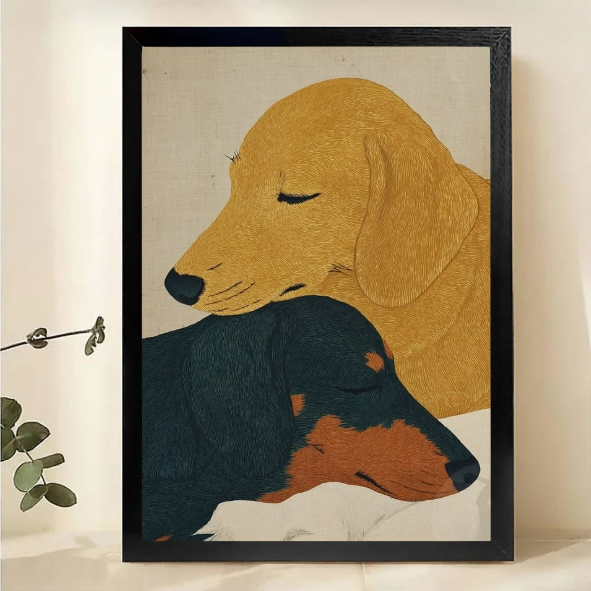 Two Dachshunds Wall Art - Minimalist Dog Portrait Canvas Print