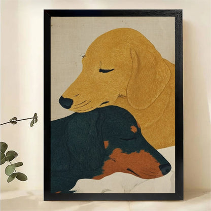 Two Dachshunds Wall Art - Minimalist Dog Portrait Canvas Print