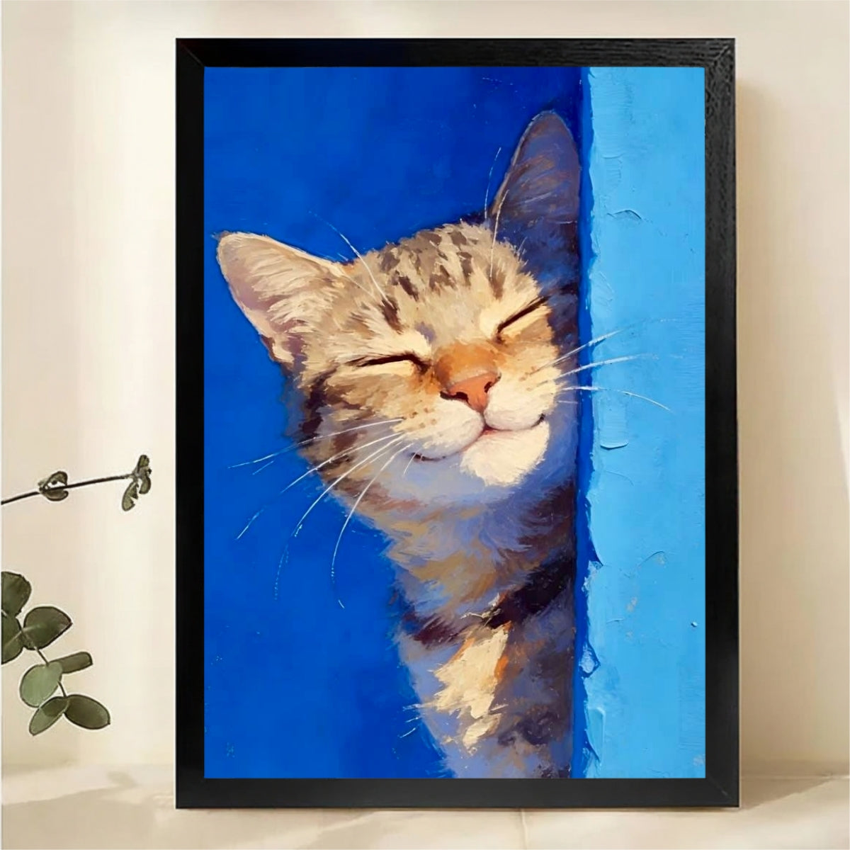 Happy Sleeping Cat Wall Art - Peaceful Tabby Portrait Print