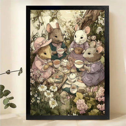Mice Tea Party Wall Art - Enchanted Garden Storybook Print