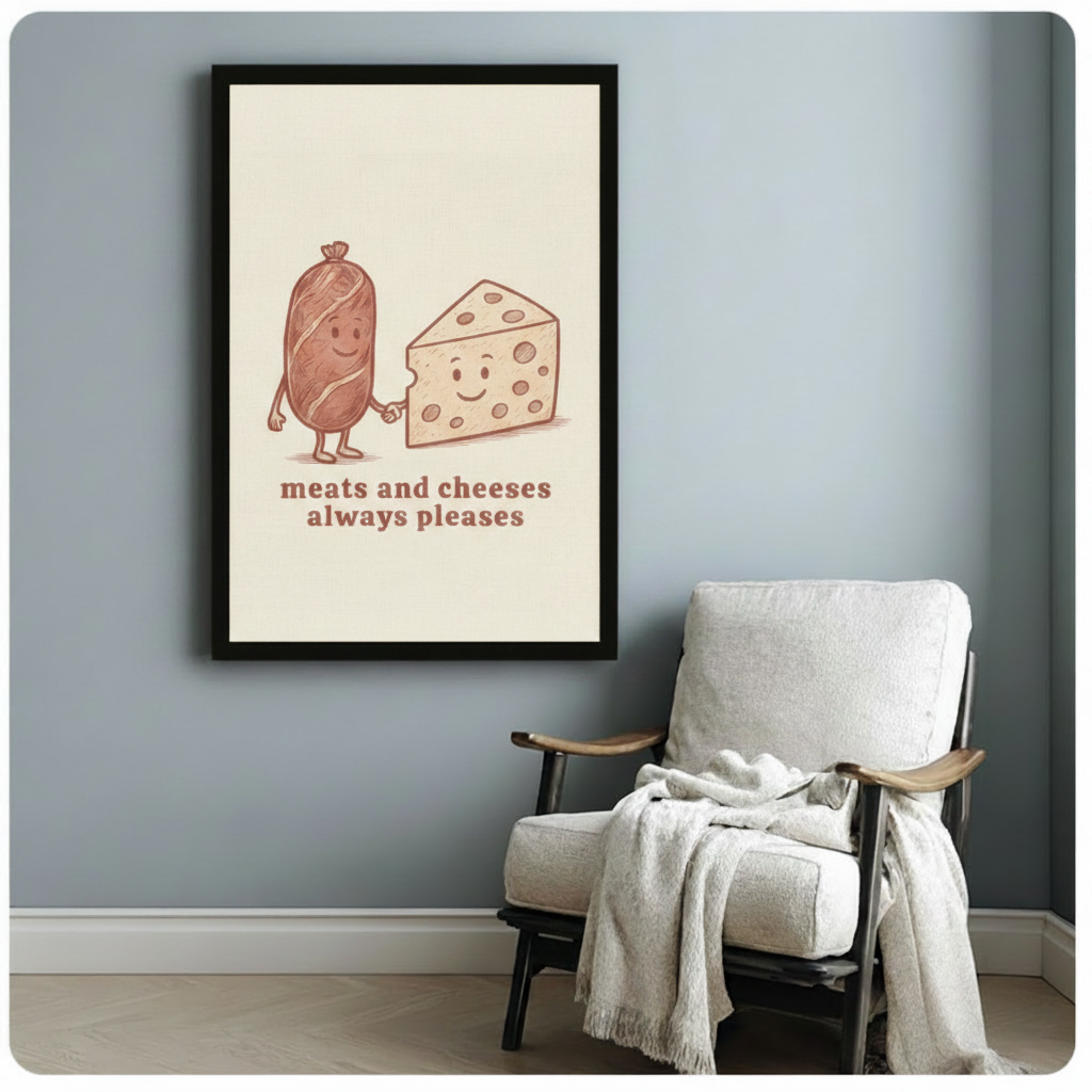 Meats and Cheeses Always Pleases Funny Canvas Wall Art
