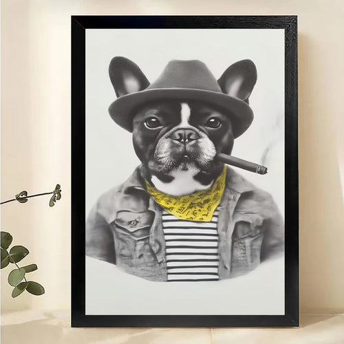 French Bulldog Cowboy Art – Cool Dog with Cigar Framed Print Canvas Wall Art