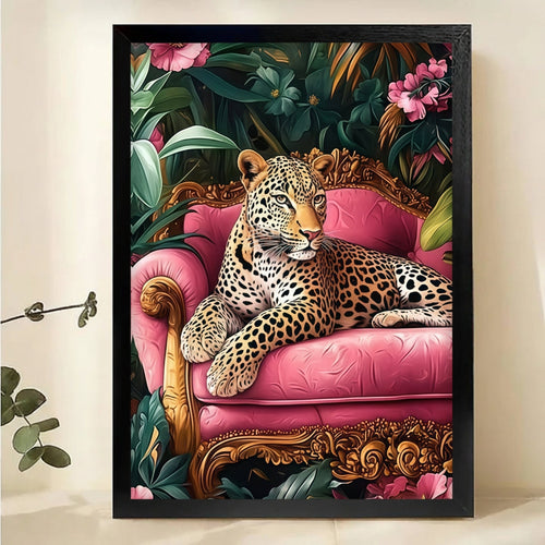 Leopard on Pink Velvet Sofa Canvas Print - Jungle Wall Art